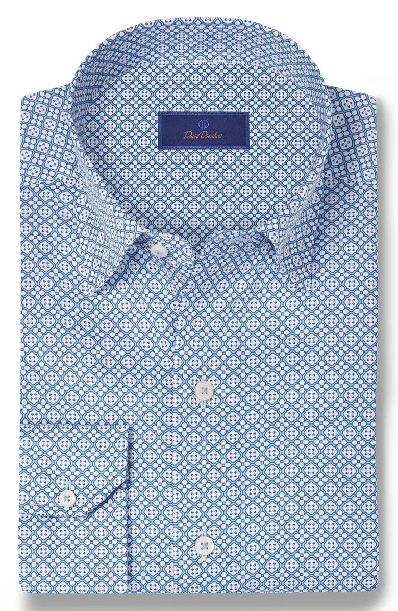 David Donahue Geometric Print Sport Shirt, Alternate, color, Sky/ Multi