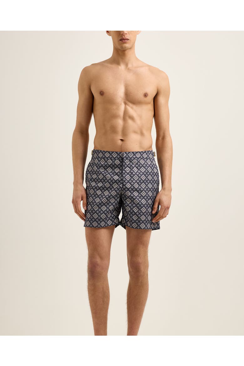 Bulldog Printed Mid-Length Swim Shorts, Alternate, color, NIGHT IRIS