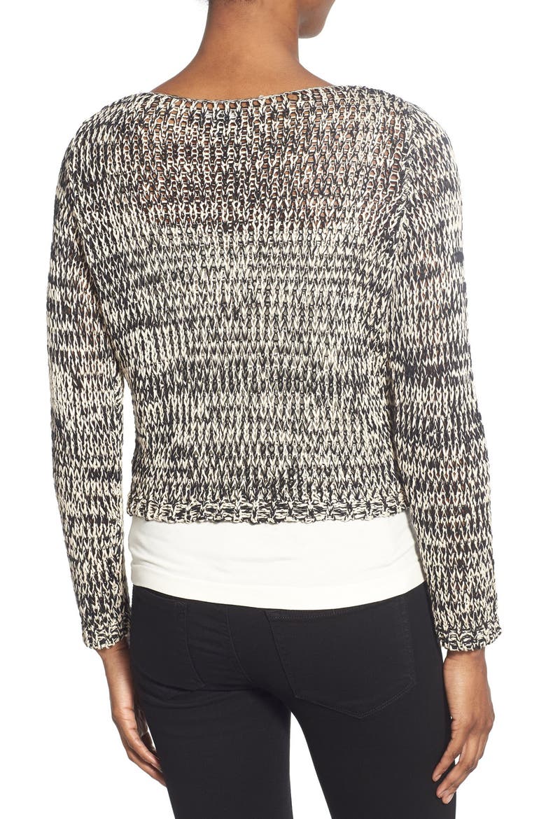 Open Stitch Bateau Neck Crop Top, Alternate, color, BLACK