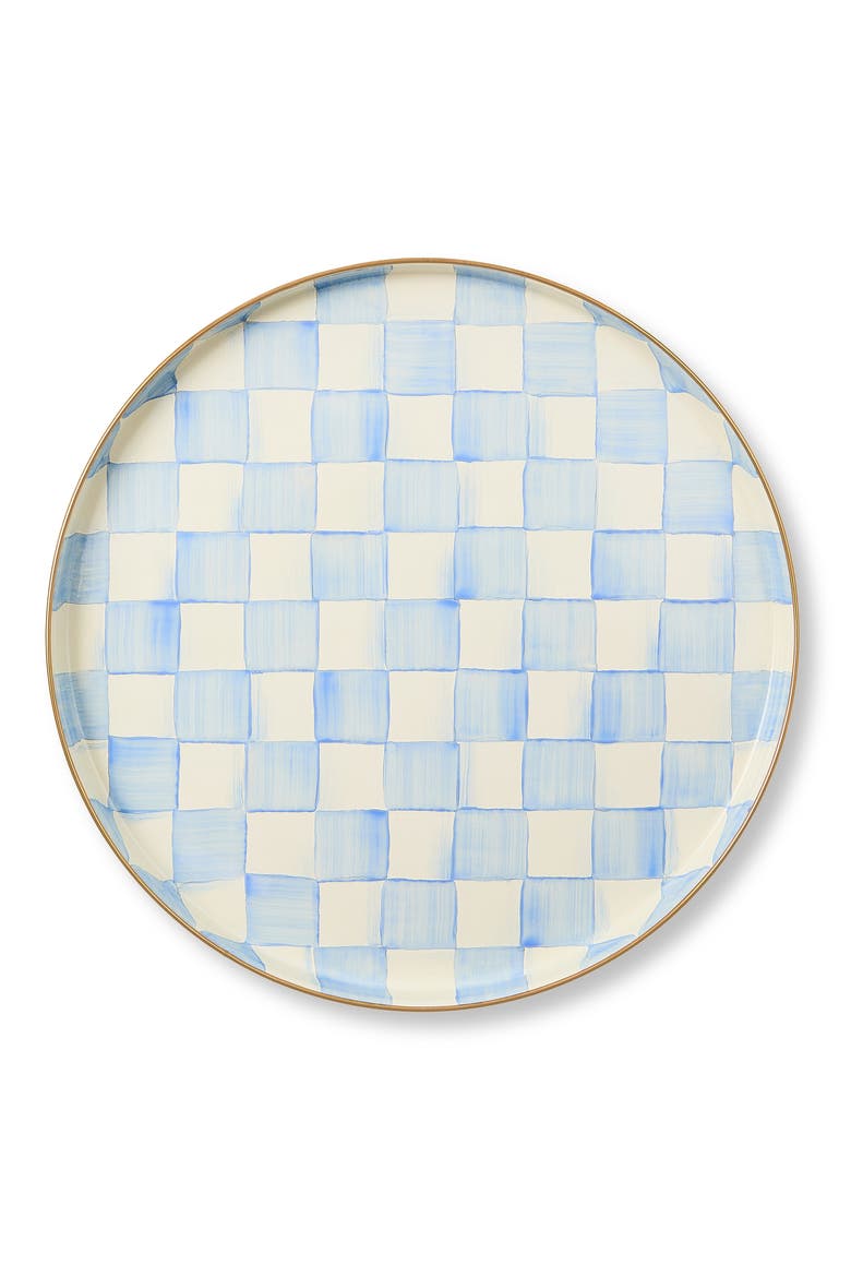 Sky Check Enameled Steel Round Tray, Main, color, SKY CHECK