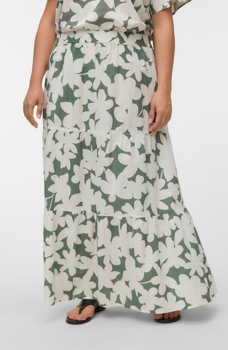 VERO MODA Floral Organic Cotton Maxi Skirt, Main, color, Laurel Wreath