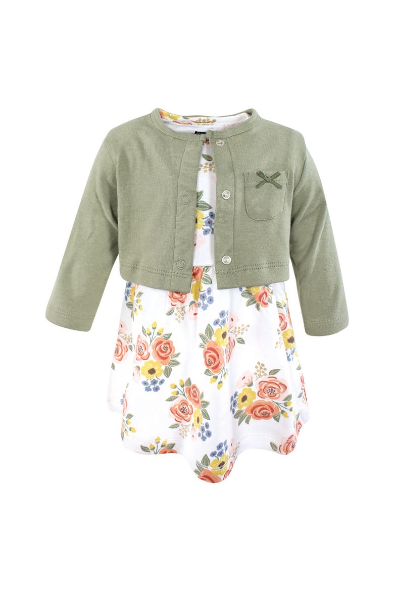 Two-Piece Cotton Dress and Knit Cardigan Set, Main, color, Golden Bouquet