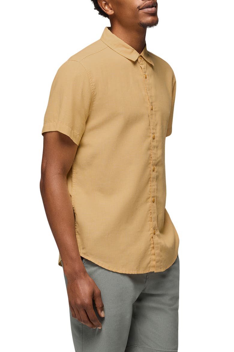 Lindores Hemp Blend Short Sleeve Button-Up Shirt, Alternate, color, POLLEN
