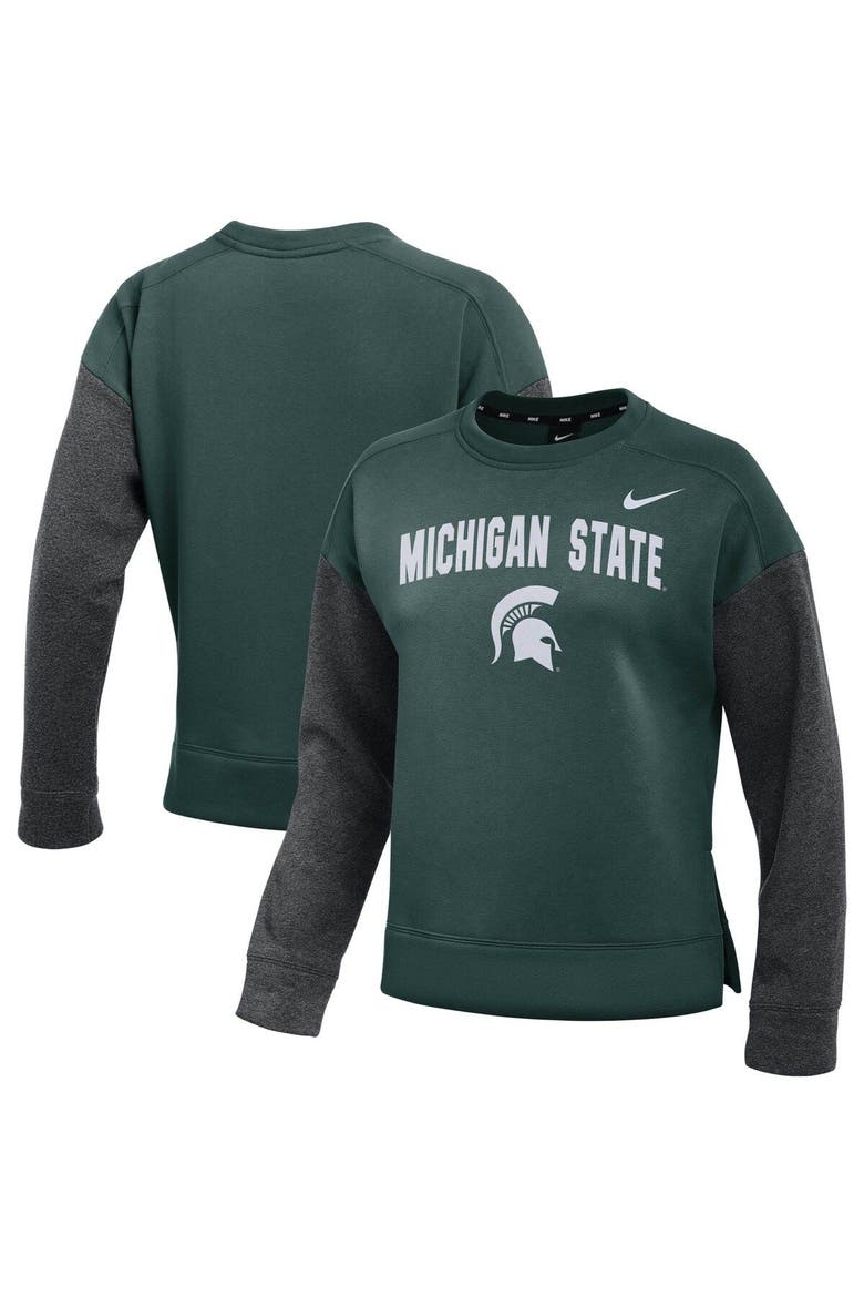 Women's Nike Green/Charcoal Michigan State Spartans Campus Dolman Pullover Sweatshirt, Alternate, color, Green