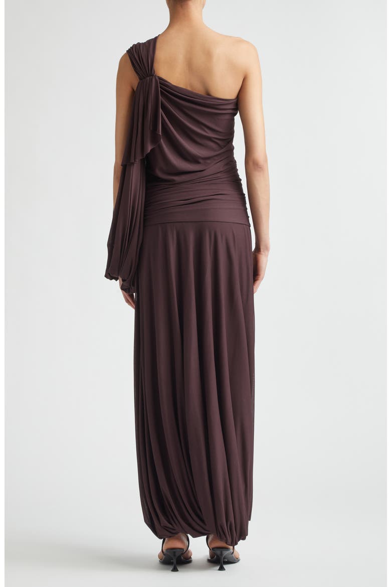 Gabri One-Shoulder Gauzy Pleated Jersey Gown, Alternate, color, AUBERGINE