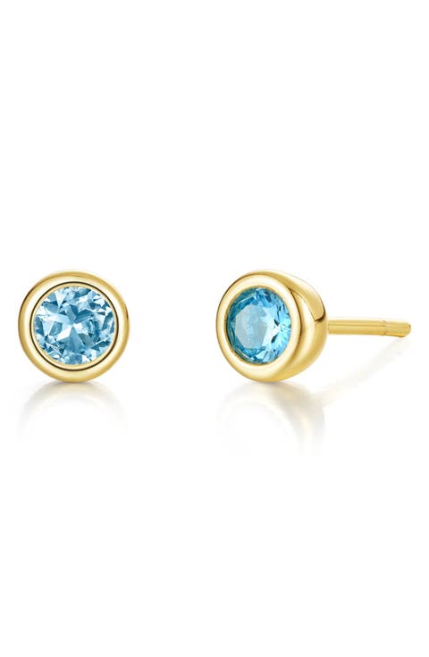 Bezel Simulated Birthstone Stud Earrings