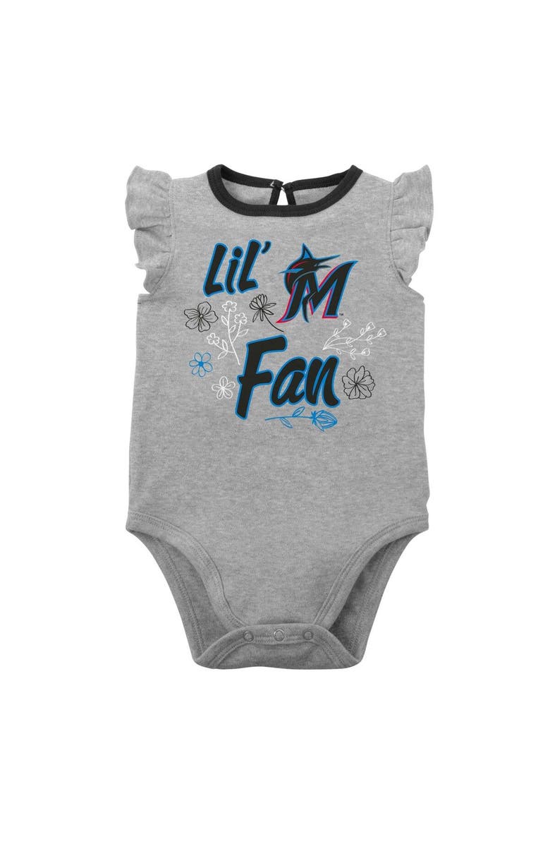 Outerstuff Girls Newborn & Infant Black/Heather Gray Miami Marlins Little Fan Two-Pack Bodysuit Set, Alternate, color, Black