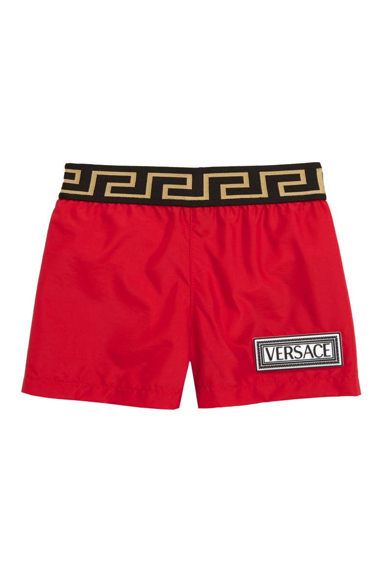 Greek Key Swim Trunks, Main, color, RED