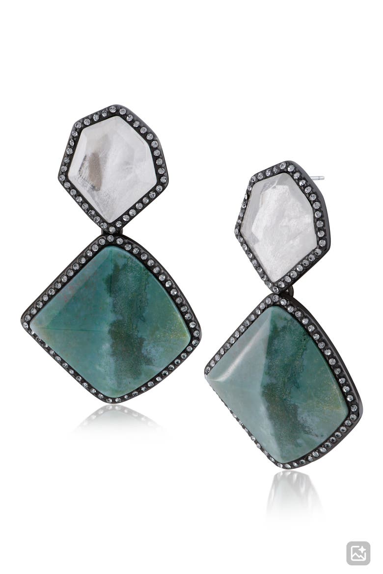 Geometric Crystal Drop Earrings (Nordstrom Exclusive), Main, color, GREEN/ BLACK RHODIUM