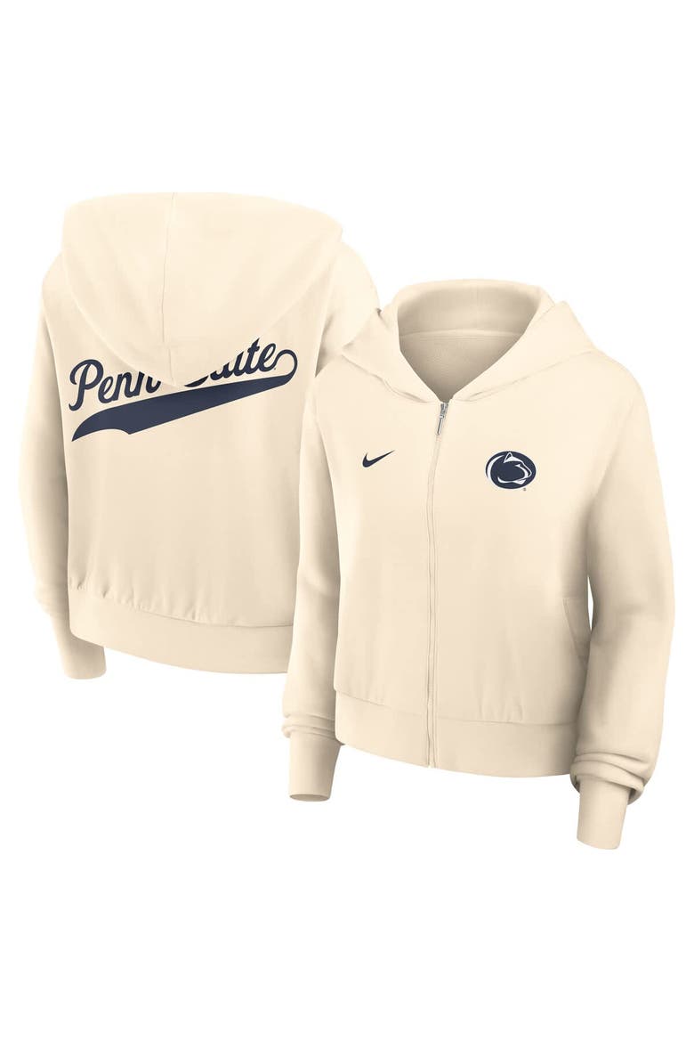 Women's Nike Cream Penn State Nittany Lions Cropped Chill Full-Zip Hoodie, Alternate, color, Cream