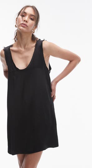 Frayed Satin Shift Minidress