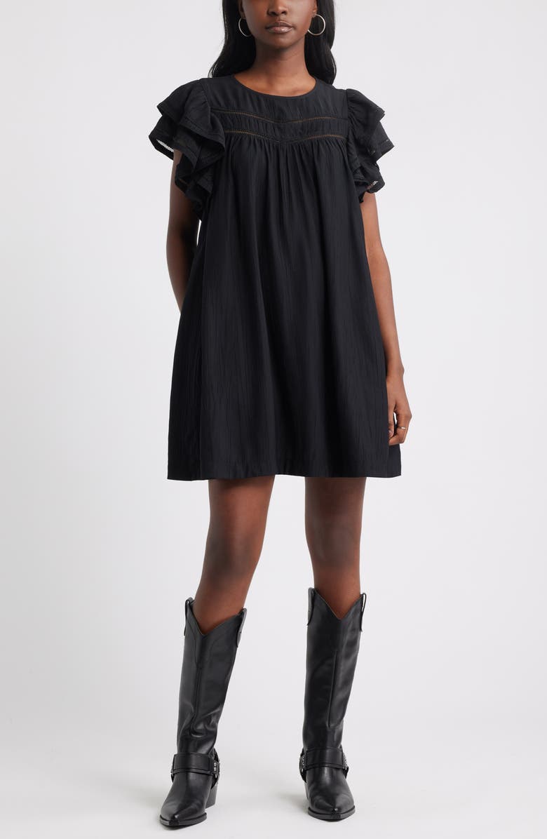 Treasure & Bond Double Ruffle Shift Dress, Main, color, Black