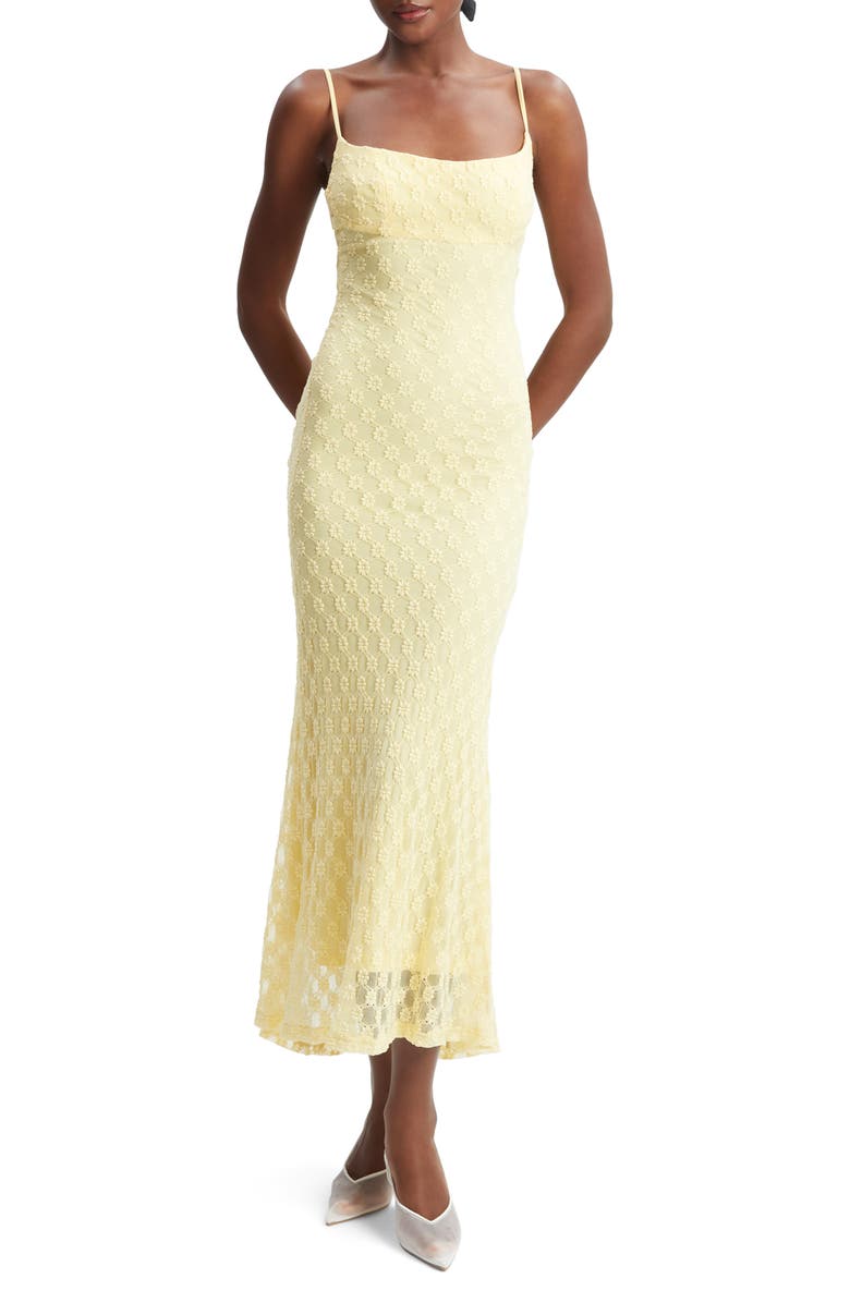 Bardot Adoni Floral Embroidered Mesh Slipdress, Alternate, color, Canary Yellow
