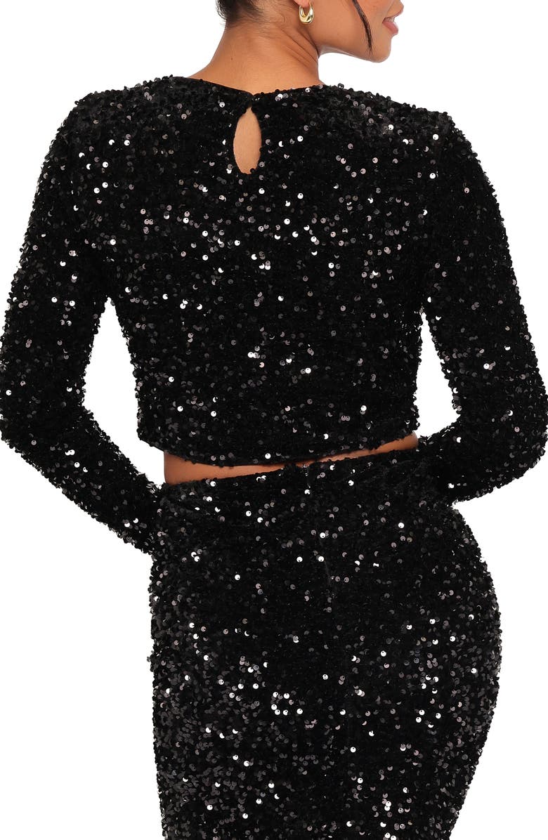 Petal & Pup Quinne Sequin Crop Top, Alternate, color, Black