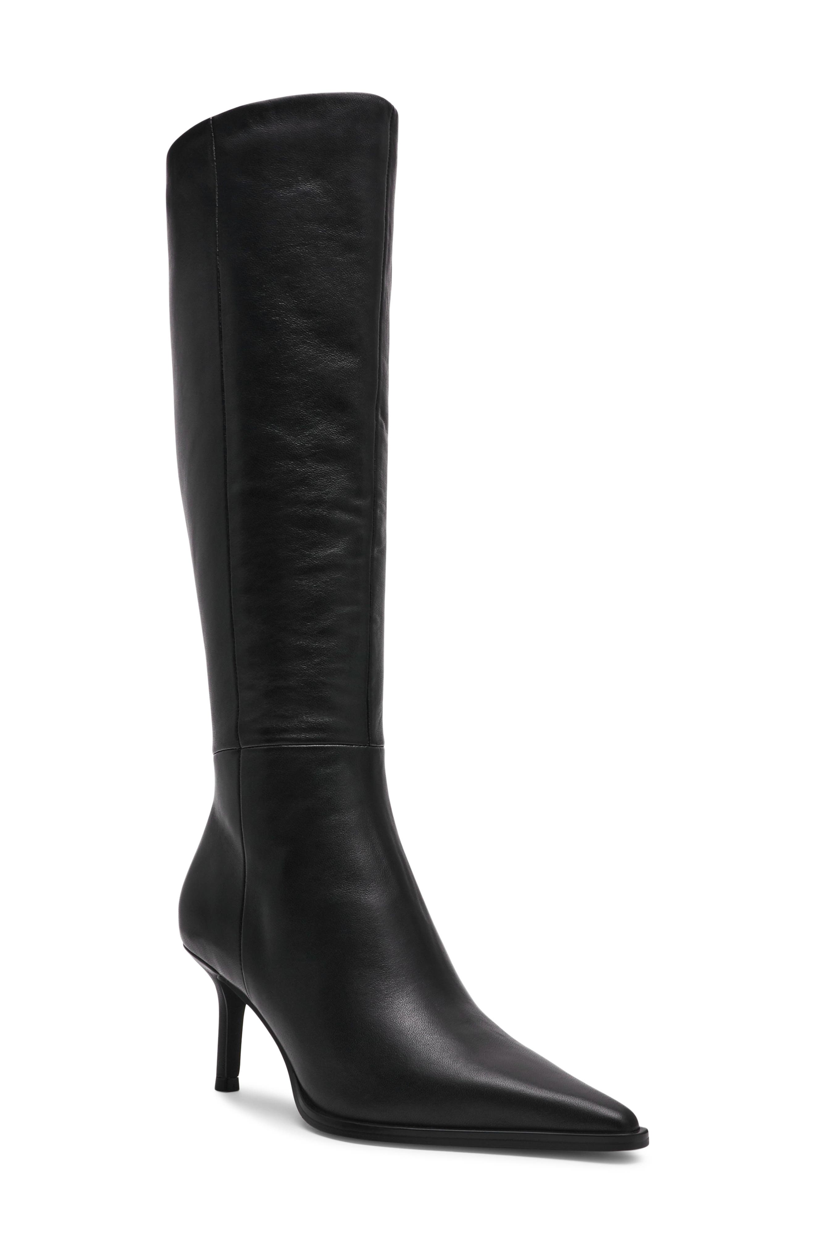 Steve Madden Lingo Pointed Toe Knee High Boot, Main, color, Black Leather