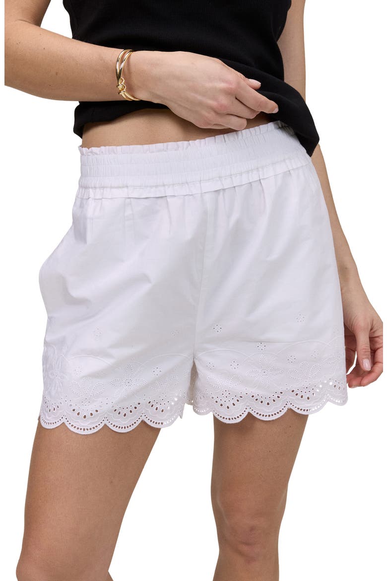 Bonnie Cutwork Scallop Cotton Shorts, Alternate, color, WHITE