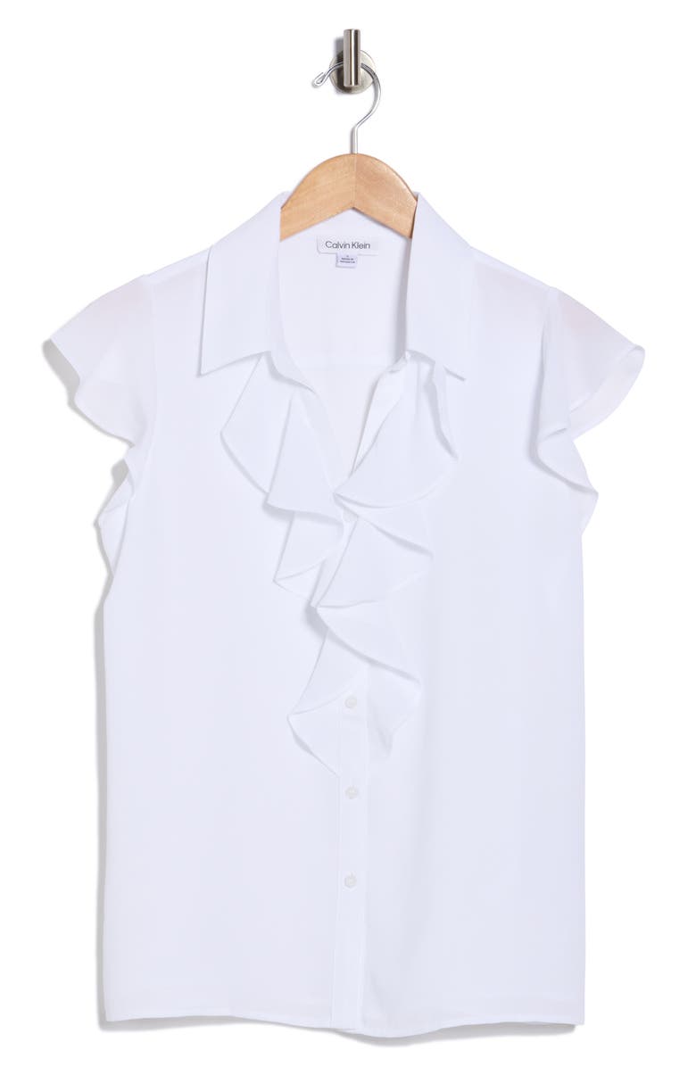 Calvin Klein Ruffle Woven Top, Alternate, color, White