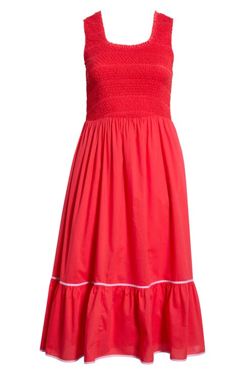 Jessy Smocked Sleeveless Midi Dress (Plus)