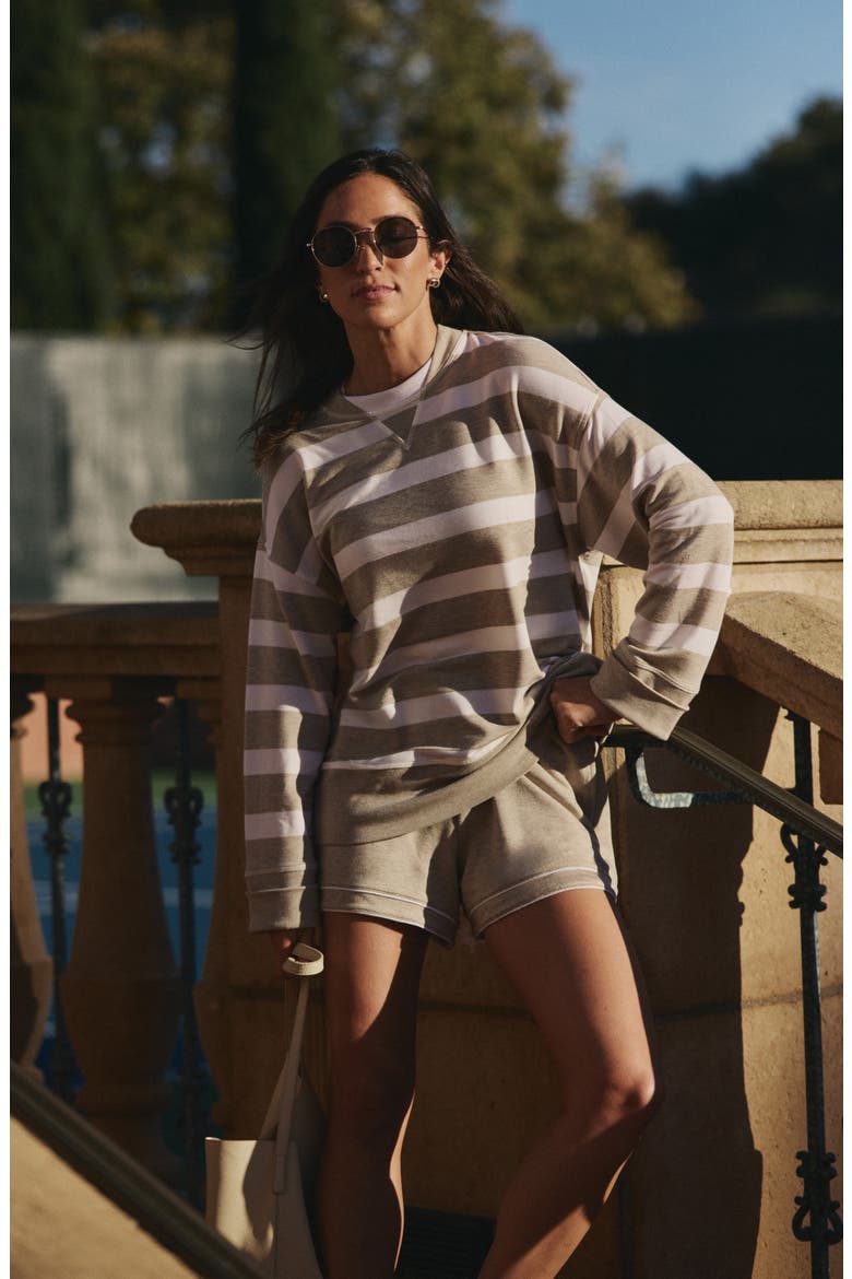 Cloud Terry Varsity Shorts, Alternate, color, HEATHER SOFT TAUPE