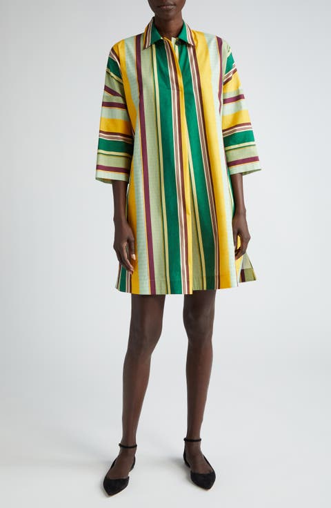 Stripe Long Sleeve Cotton Shift Dress