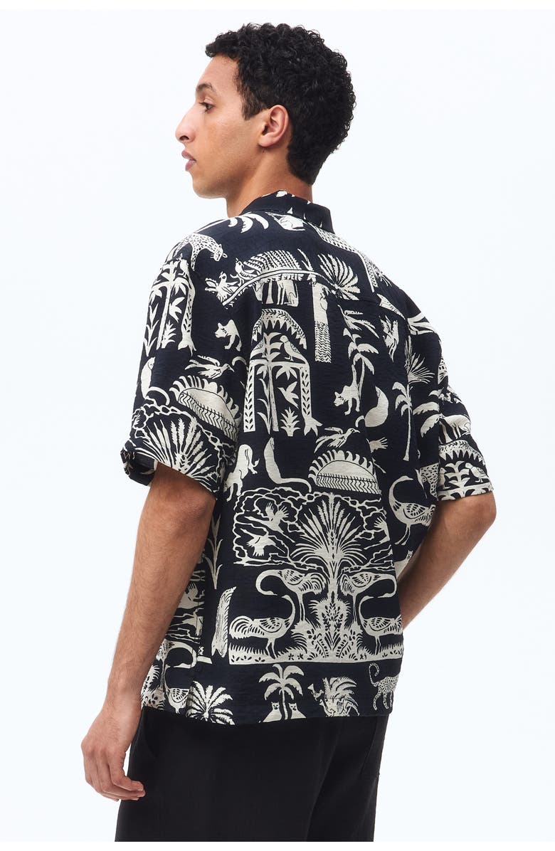 H&M Relaxed Fit Printed Resort Shirt, Alternate, color, Black