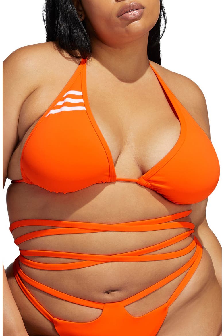Strappy Wrapped Bikini Top, Alternate, color, SOLAR ORANGE/ WHITE