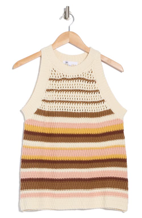 Dr2 By Daniel Rainn Pointelle Stripe Sweater Tank In Beige/pink