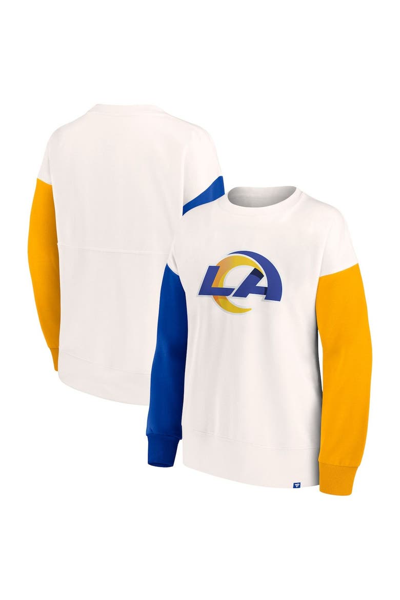 Women's Fanatics Branded White Los Angeles Rams Colorblock Primary Logo Pullover Sweatshirt, Main, color, White