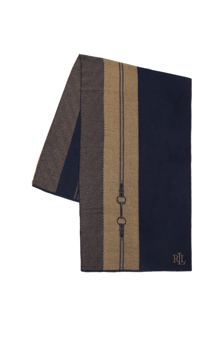 equestrian jacquard wrap, Alternate, color, navy/camel