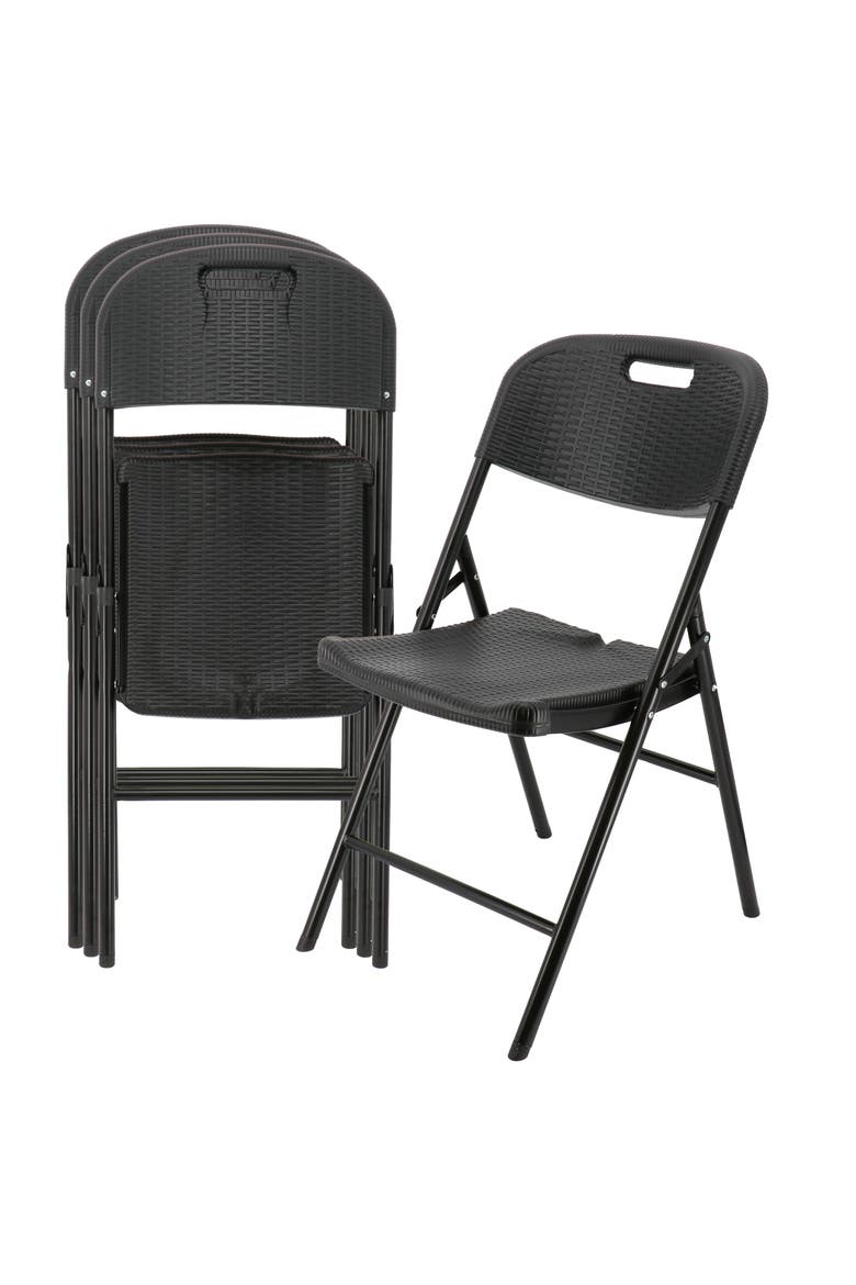 4 Piece Indoor and Outdoor Rattan Folding Chair, Main, color, Black