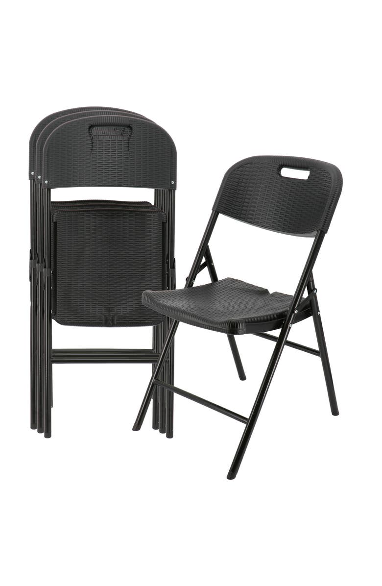 Elama 4 Piece Indoor and Outdoor Rattan Folding Chair, Main, color, Black