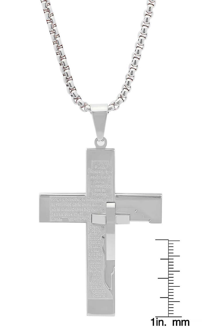 Men's Spanish Padre Nuestro Cross Pendant Necklace, Alternate, color, SILVER