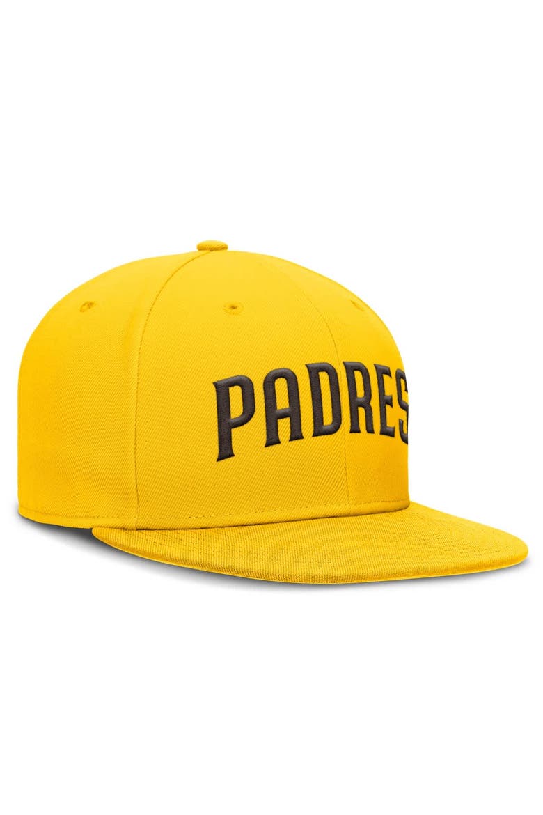 Men's Nike Gold San Diego Padres Wordmark Dri-FIT Round Bill True Fitted Hat, Alternate, color, Gold