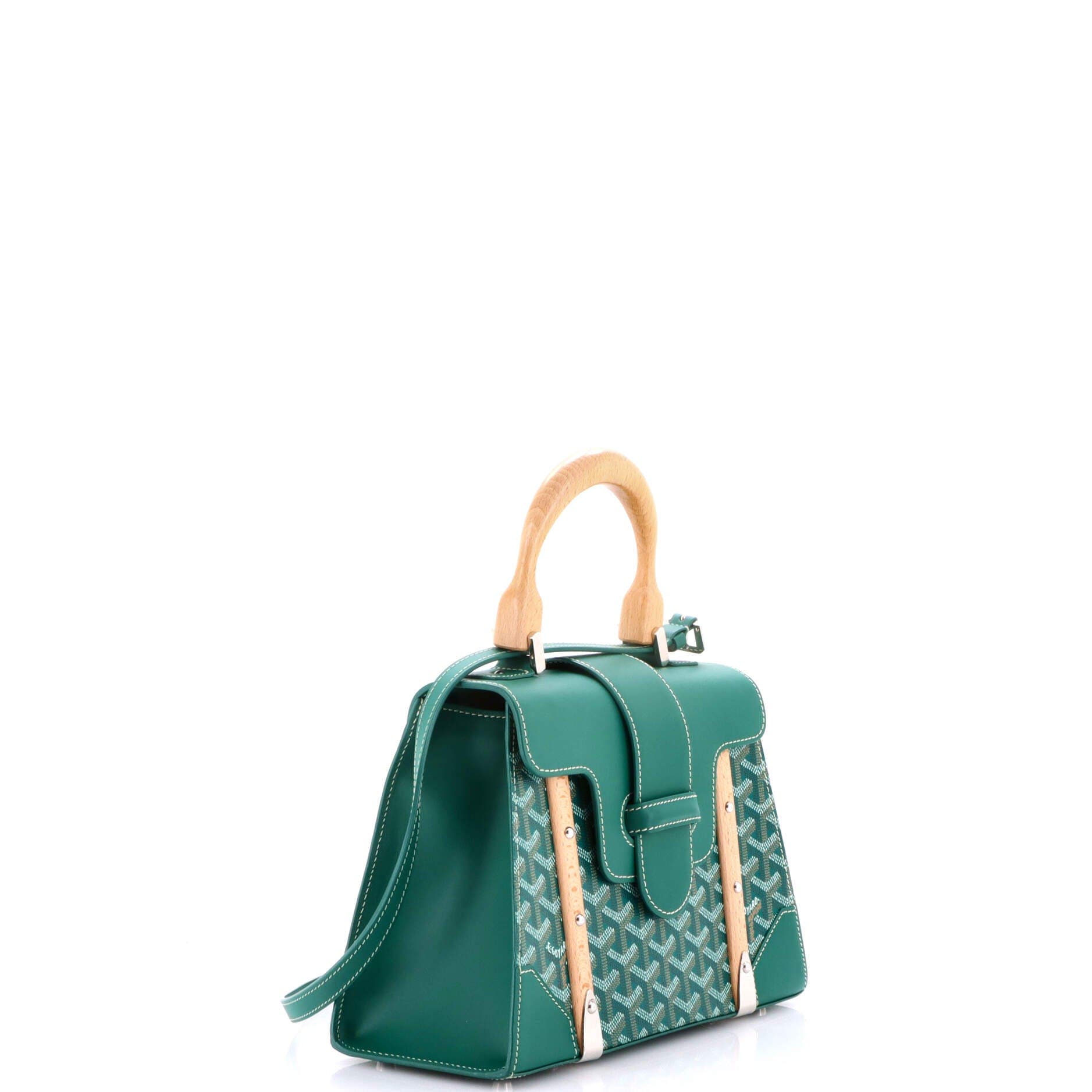 Pre-Owned Goyard Saigon Top Handle Bag Coated Canvas with Leather PM, Alternate, color, Green