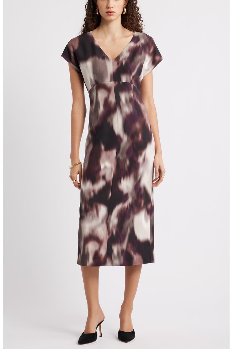 Print Midi Dress, Main, color, BURGUNDY COSMOS