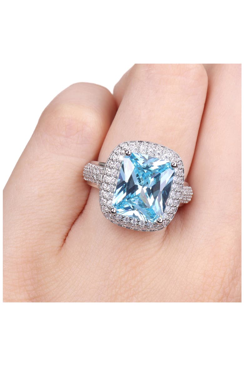 Silver-Tone Cushion Cut CZ Ring, Alternate, color, BLUE