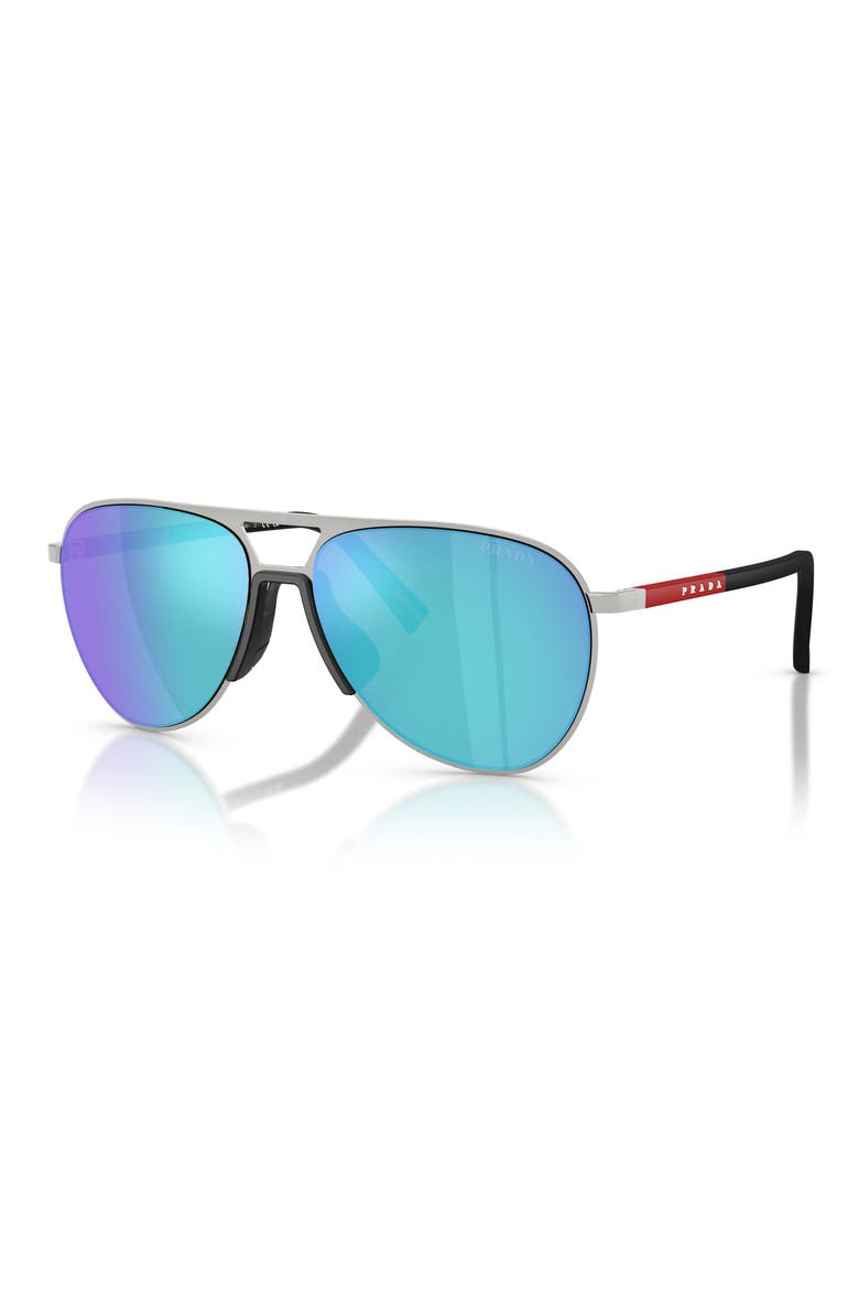 59mm Pilot Sunglasses, Alternate, color, SILVER / LIGHT GREEN BLUE