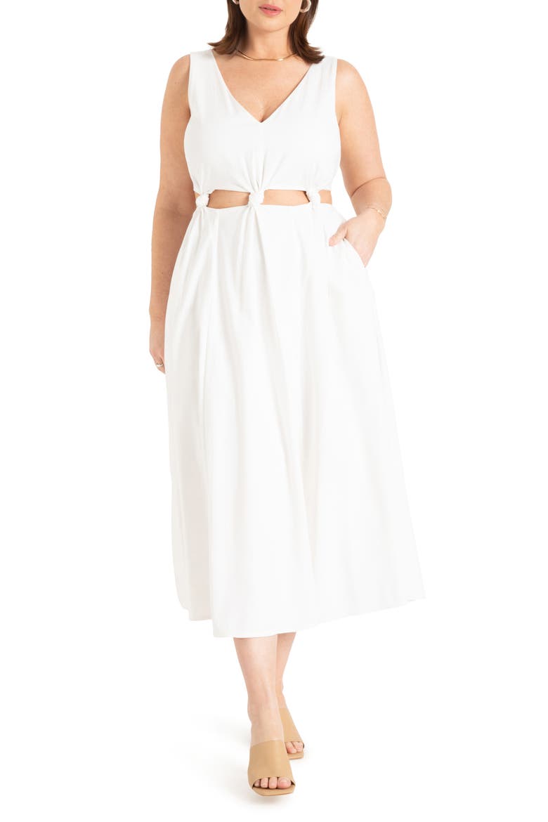 Knot Cutout Linen Blend Maxi Dress, Main, color, JET STREAM