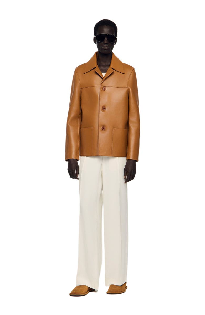 SANDRO Buttoned lambskin jacket, Alternate, color, Camel