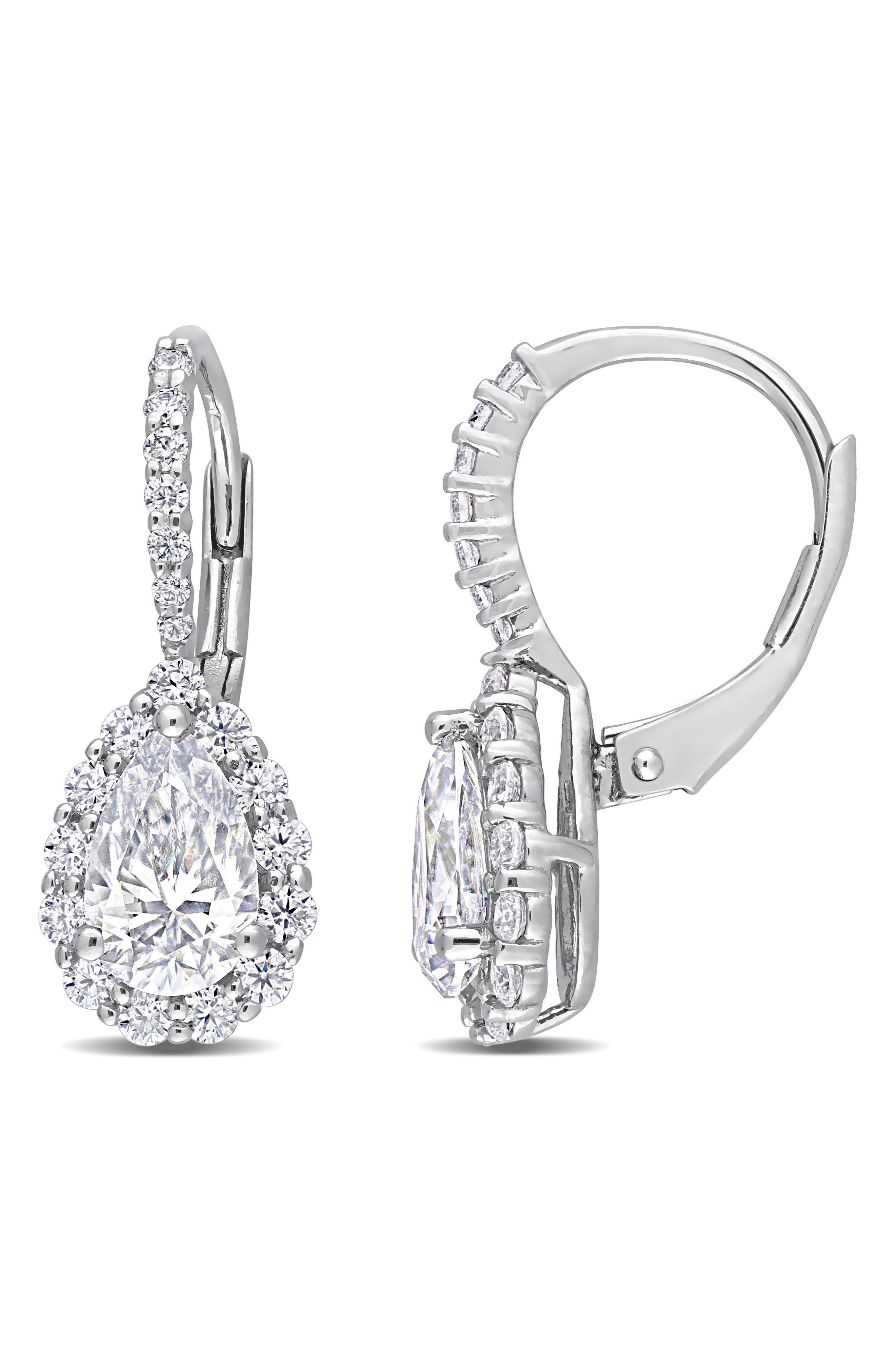 DELMAR Sterling Silver Lab Grown Moissanite Lever Back Earrings