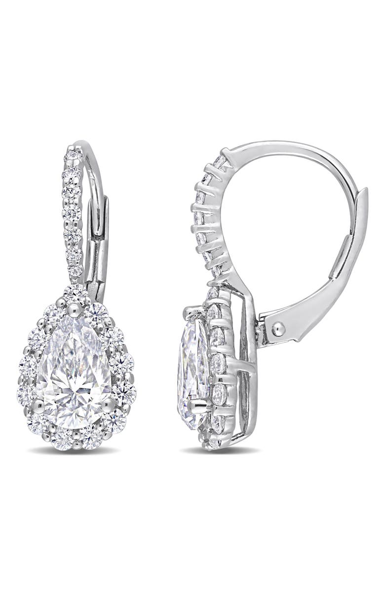 DELMAR Sterling Silver Lab Grown Moissanite Lever Back Earrings, Main, color, Silver