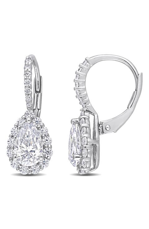 Sterling Silver Lab Grown Moissanite Lever Back Earrings