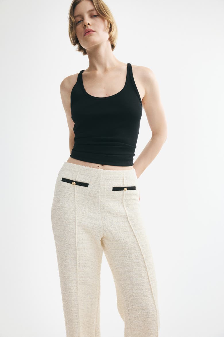 Pull-on Bouclé-knit Pants, Alternate, color, Cream