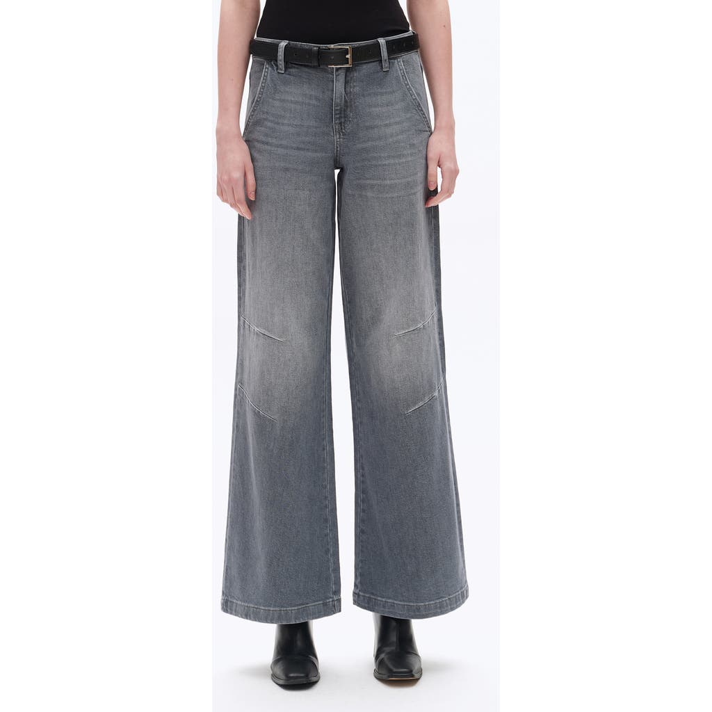 Bayeas Slant Pocket Mid Rise Wide Leg Jeans In Gray