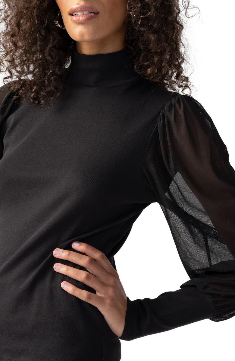 Sanctuary On My Mind Mesh Sleeve Mock Neck Top, Alternate, color, 
