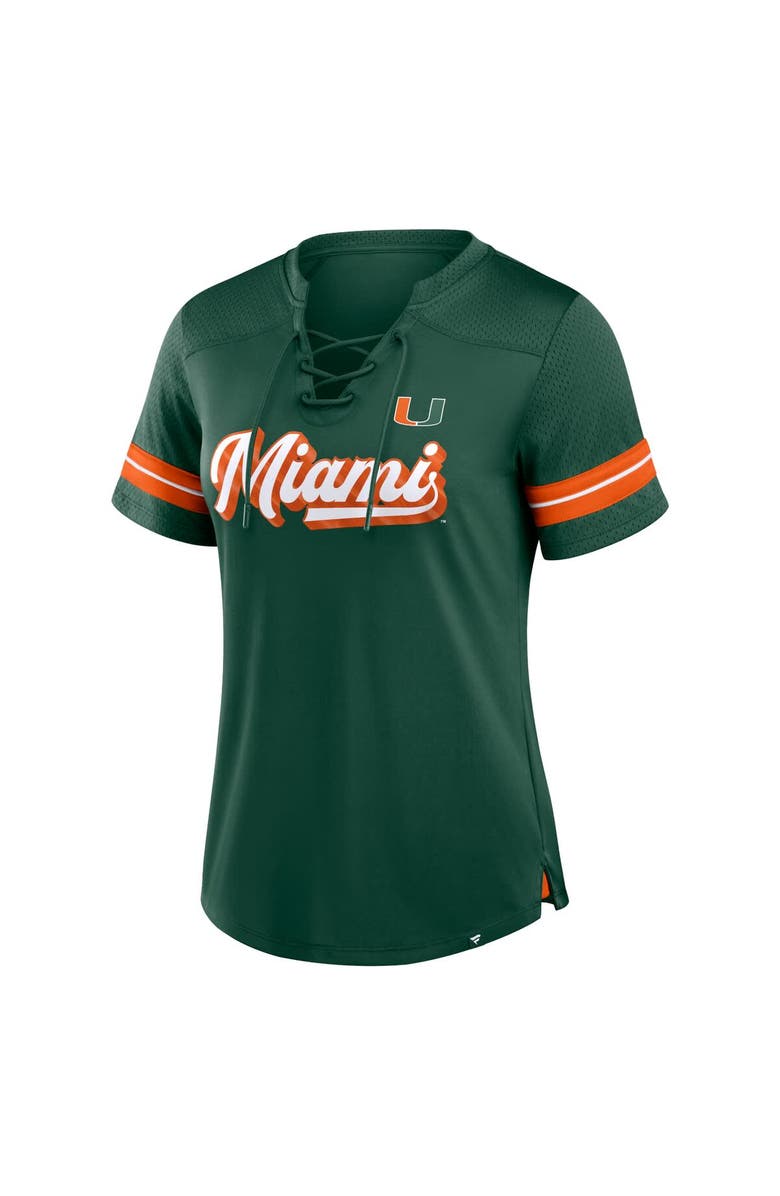 FANATICS Women's Fanatics Green Miami Hurricanes Fundamental Overtime Readiness Athena Lace-Up V-Neck T-Shirt, Alternate, color, 