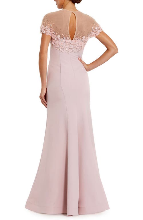 Mac Duggal Mermaid Crepe Gown With Beaded Illusion Neck
