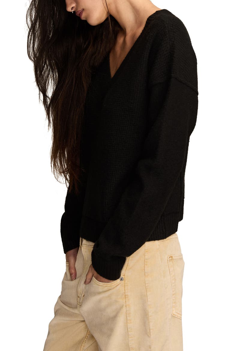 Waffle Knit V-Neck Sweater, Alternate, color, CAVIAR