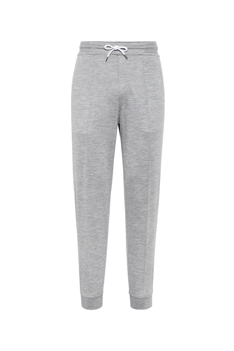 Cashmere and silk French terry trousers with Crête detail and elasticated zipper cuffs, Main, color, Grey