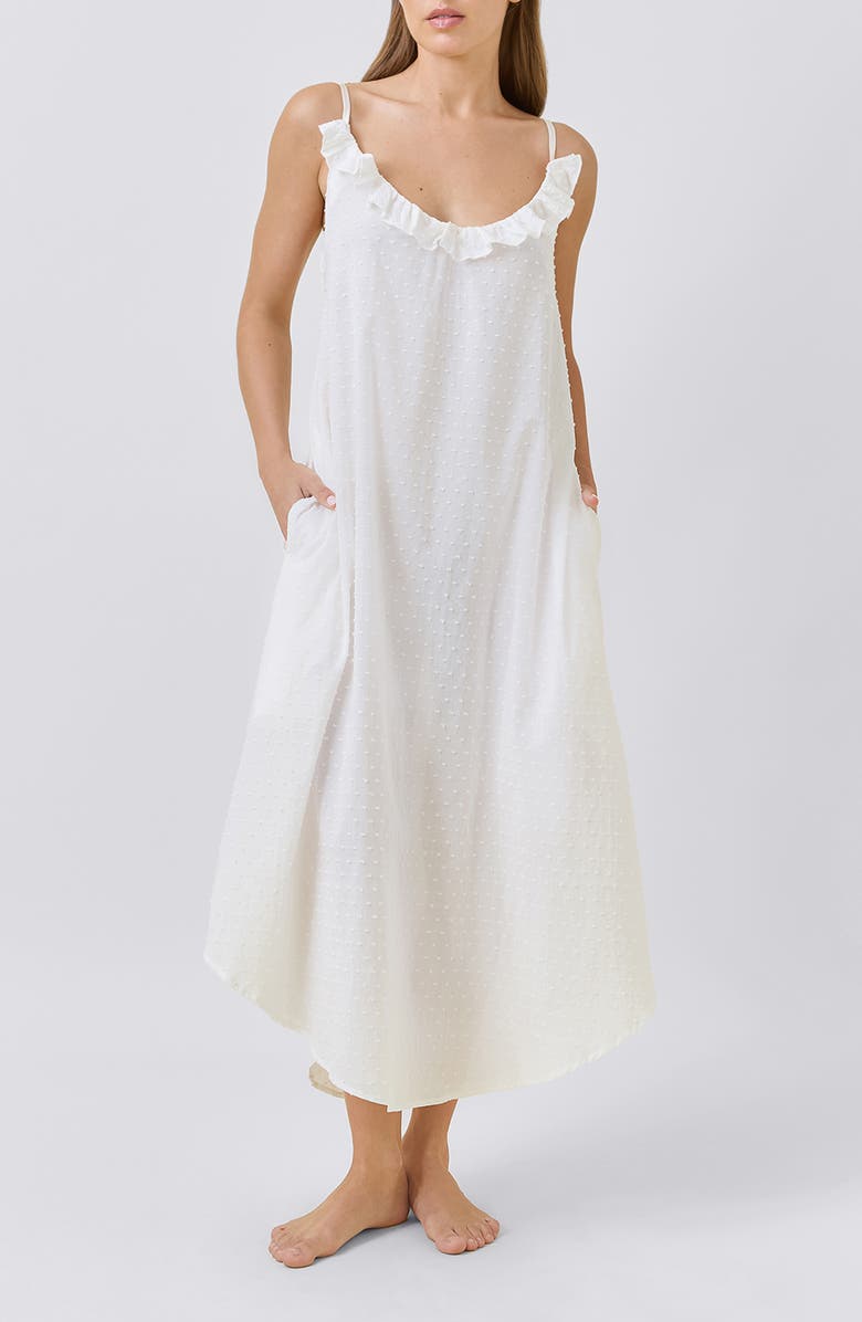 Papinelle Swiss Dot Frill Cotton Maxi Nightgown, Alternate, color, Ecru